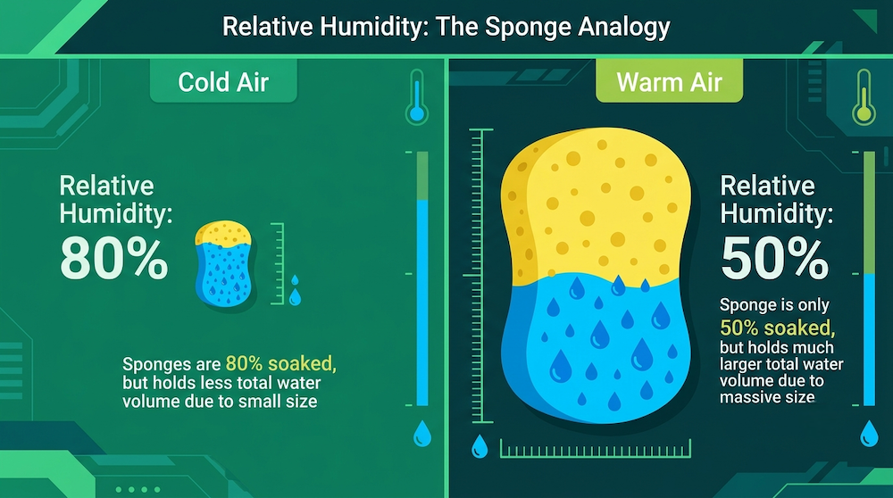 Diagram showing the sponge analogy for humidity