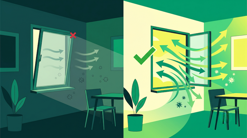 Diagram showing tilted window vs wide open window